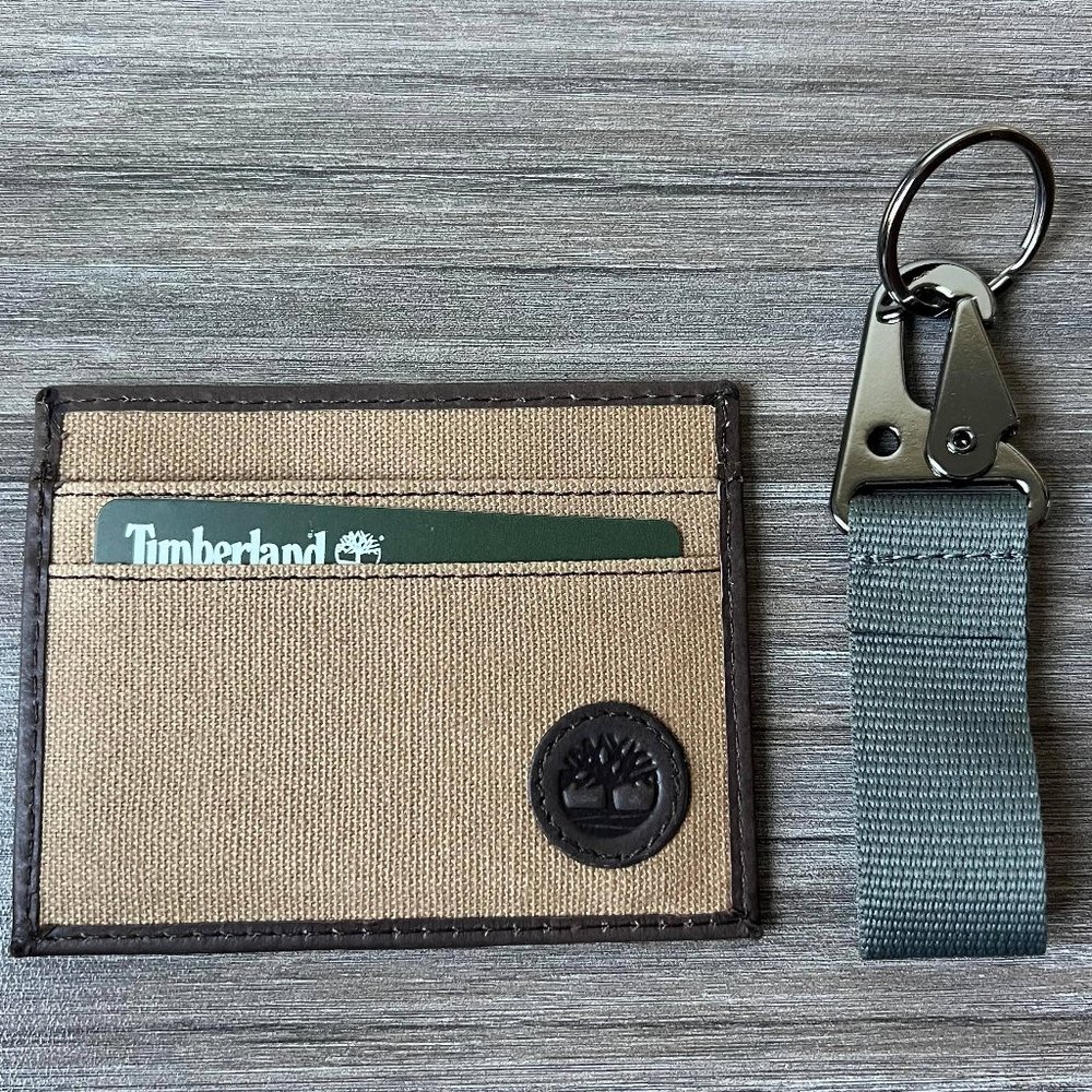 Timberland Khaki Canvas Card Case With Key Fob Ring Wallet NP0439/67 Gift Set